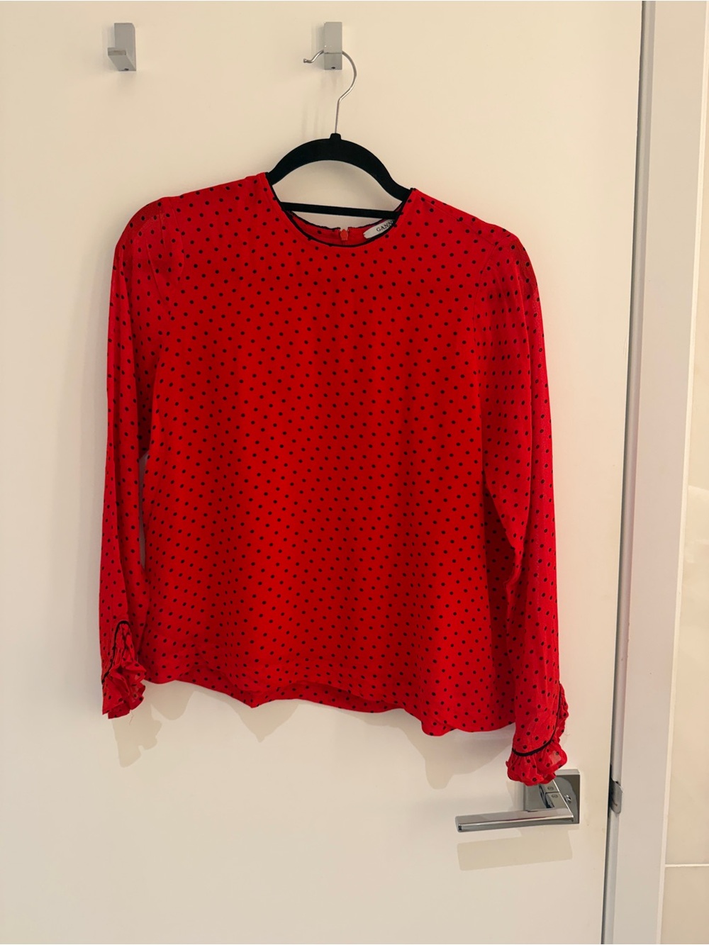 Ganni Red Blouse with Black Polka Dots
